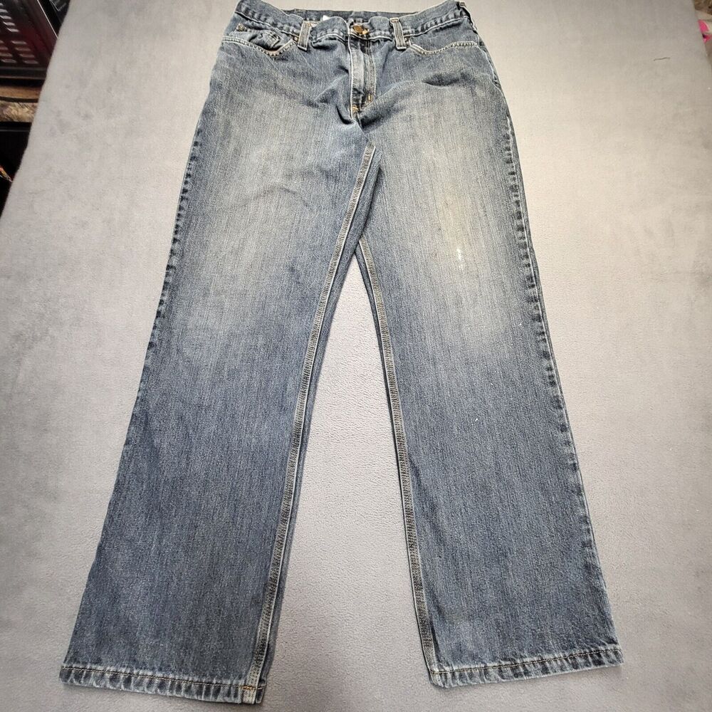 Carhartt Jeans Mens 34x31 Blue Relaxed Fit Straight Leg Distressed Denim